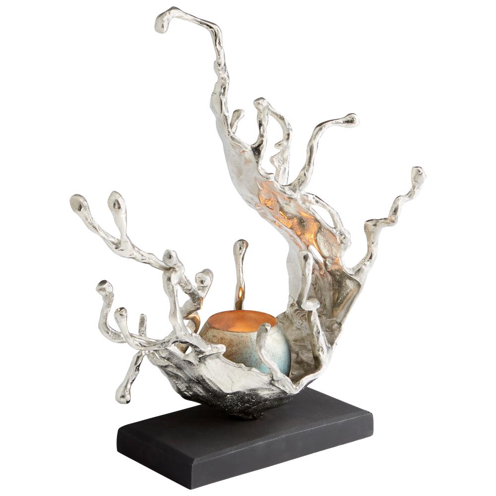 Aqueous Candleholder Nickel And Blue Mist Glass