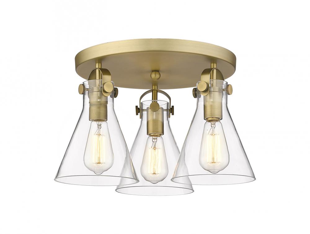 Newton Cone - 3 Light - 18 inch - Satin Nickel - Flush Mount