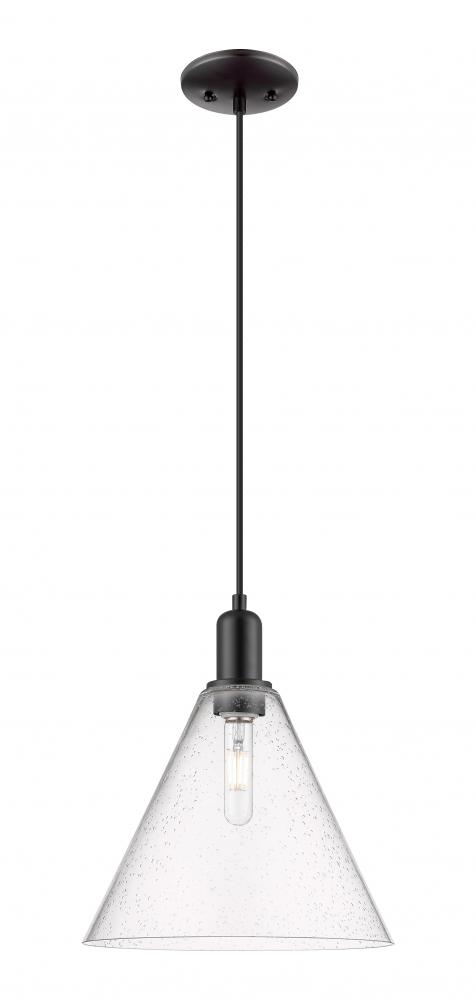 Berkshire Glass - 1 Light - 12 inch - Matte Black - Cord hung - Mini Pendant