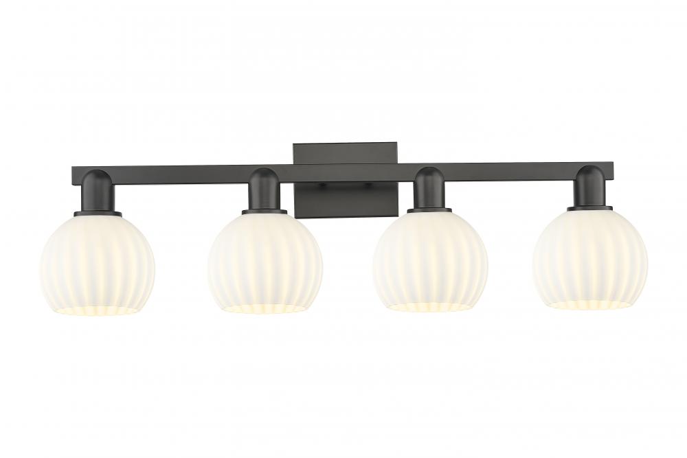 White Venetian - 4 Light - 33 inch - Matte Black - Bath Vanity Light