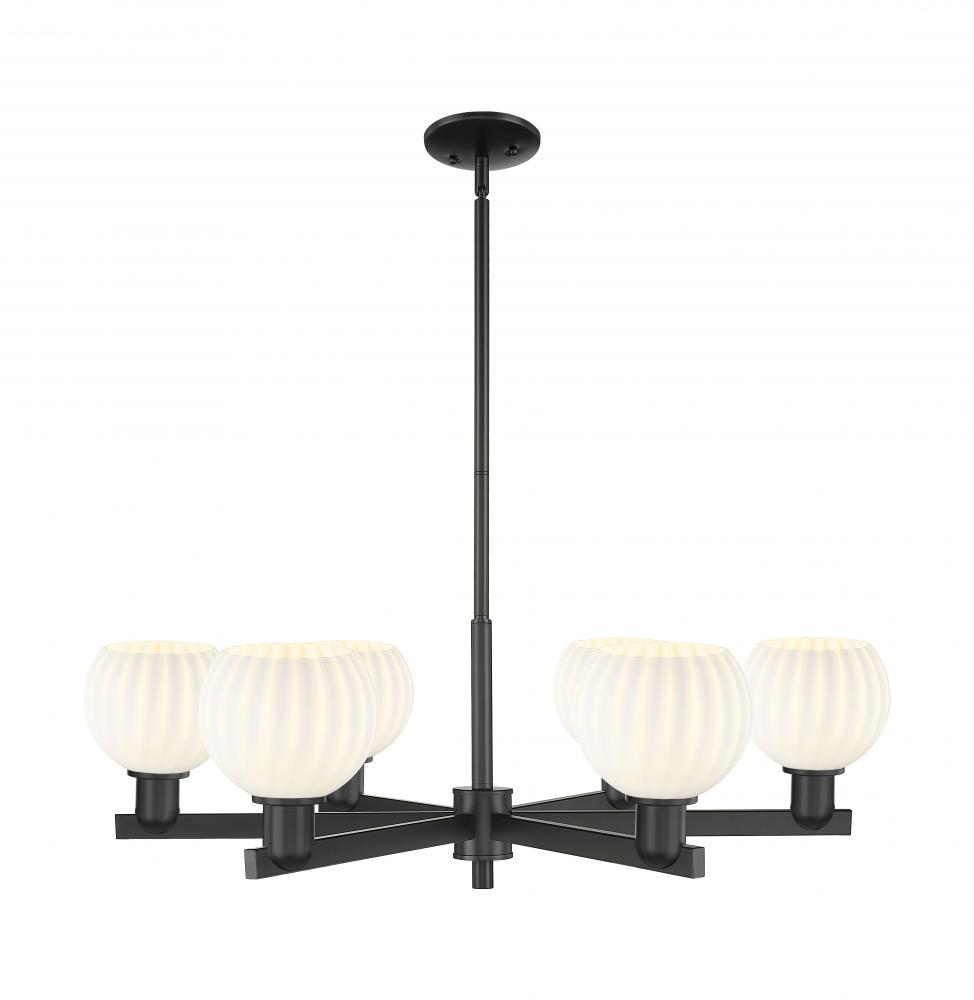 White Venetian - 6 Light - 36 inch - Satin Nickel - Stem hung - Chandelier